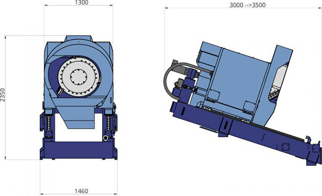 Габаритные размеры наклонного фрезерно-брусующего станка Primultini WSG-I, производство Primultini Италия